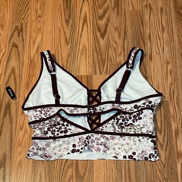 Adore Me Swim Top, Cut Off, Burgundy, cream, 2X - Picture 6 of 9